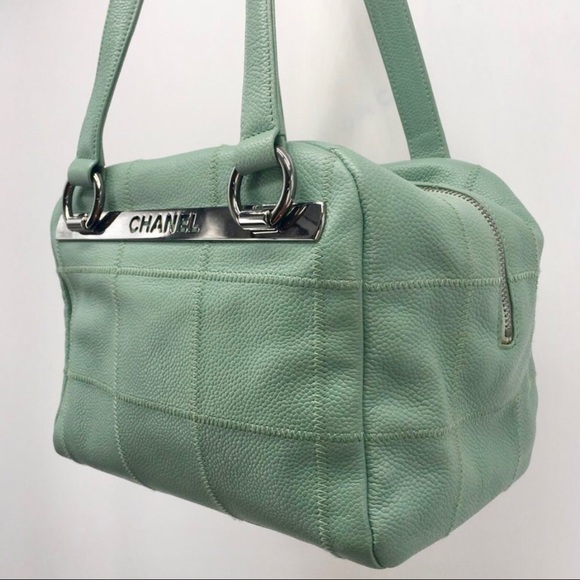 Chanel Green Caviar Leather Square Quilted LAX Bowler Bag - Picture 2 of 12